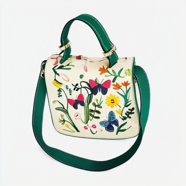 Floral handbag with butterfly embroidery