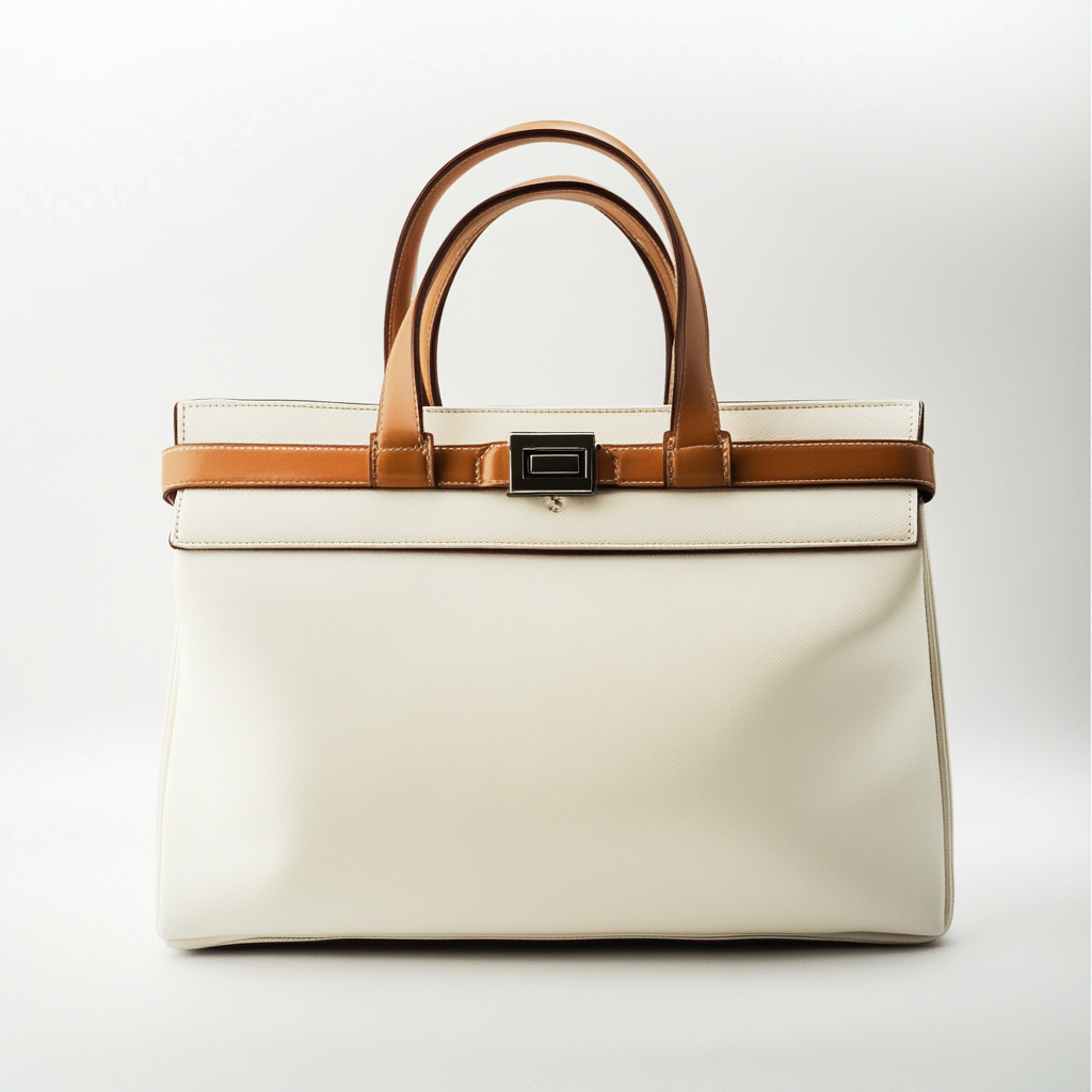 Chic cream handbag with brown accents